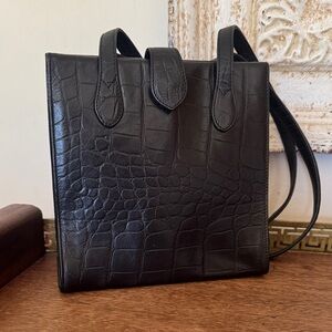 Cole Haan Dark Leather Crocodile-Pattern Bag